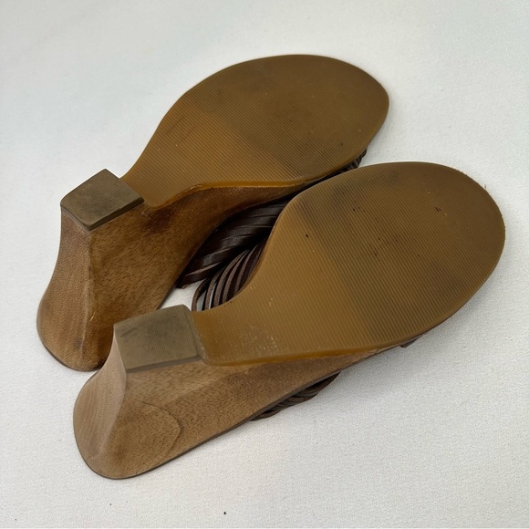 𝅺MICHAEL Michael Kors Brown Woven Leather Wedge Open Toe Sandal 9 - Picture 11 of 12